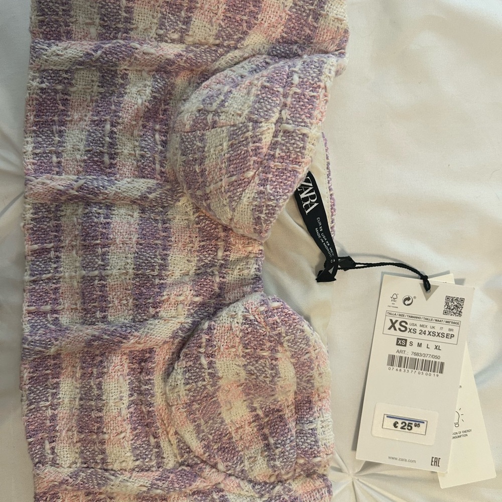 Zara Purple and Cream Checkered Top